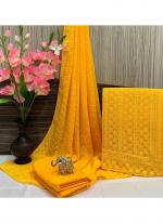 Georgette Yellow Festival Wear Chikankari Work Dress Material